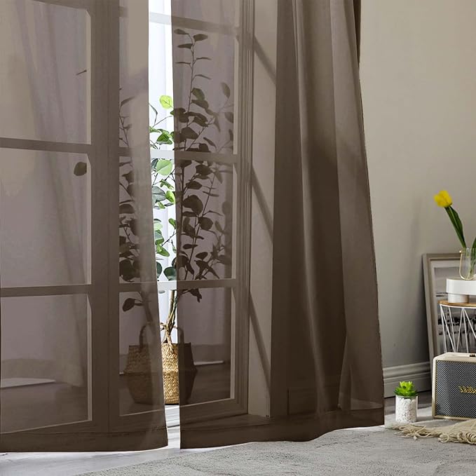Chocolate Sheer Curtain for Bedroom Living Room 72 Inches Long 2 Panels Set - Image 9
