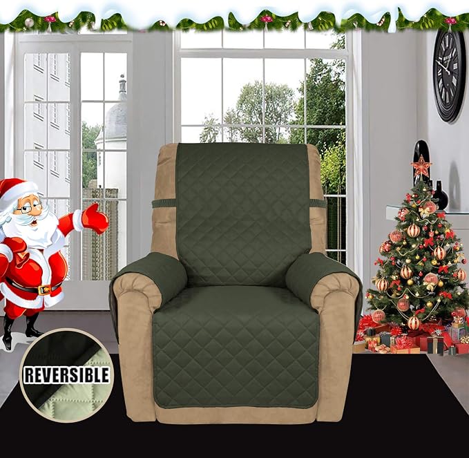 Easy-Going Reversible Couch Cover, Recliner 19 in, Army Green/Beige | Machine - Image 2