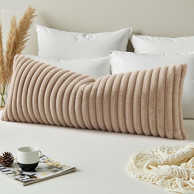 decorUhome Fall Faux Fur Throw Pillow Covers 14x36 Pack of 1 Khaki Brown | - Image 5