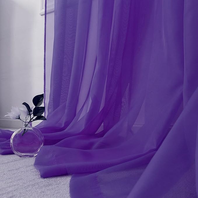 HUTO Dark Purple Sheer Curtains 72 Inches Long for Girls Room Rod Pocket Window Sheer Drapes for Kids Bedroom Living Room Classroom 2 Panels 52 by 72 Inch Length