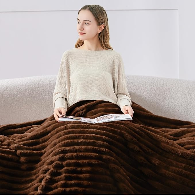 BEDELITE Striped Fleece Throw Blanket, Chocolate Brown, Soft Cozy, Lightweight - Image 3