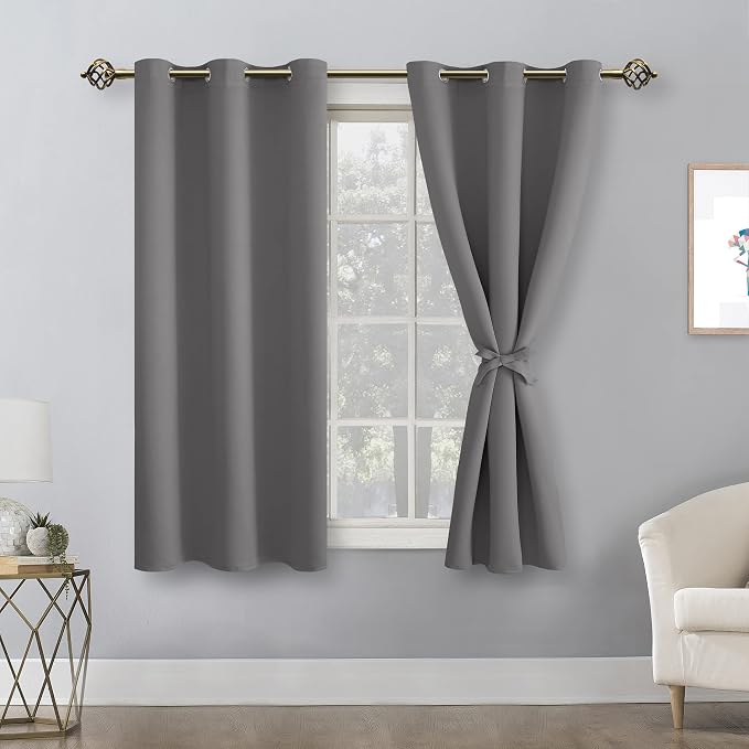 Blackout Curtains for Bedroom, Light Grey, 38 x 45 Inch, 2 Panels | Thermal - Image 8