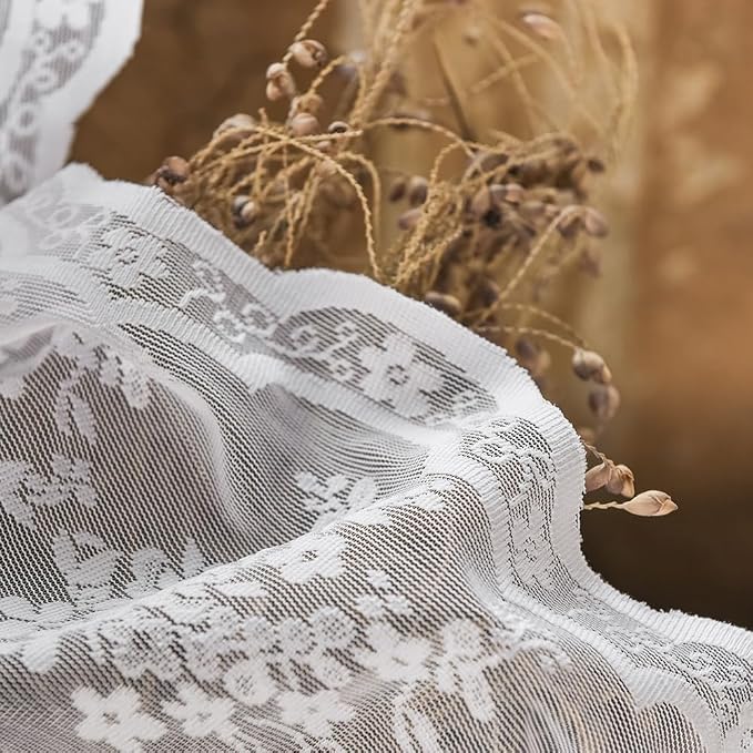 YJ YANJUN Vintage Lace Curtains 108 Inches Long-Victorian Floral White Sheer - Image 5
