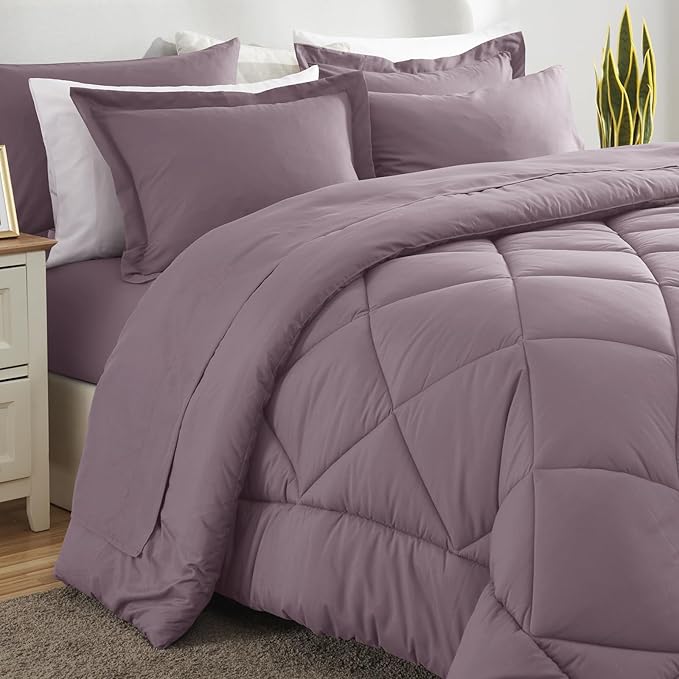 CozyLux Full Size Comforter Sets Dusty Purple - 7 Pieces Bed in a Bag Full, Soft Bed Set for All Seasons, Bedding Set with Down Alternative Comforter, Sheets, Pillowcases & Shams, Grayish Purple