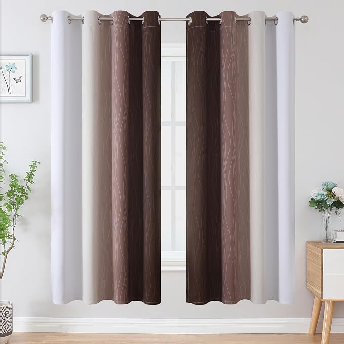 Brown and Greyish White Blackout Curtains 52Wx72L 2 Panels | Ombre Curtains - Image 2
