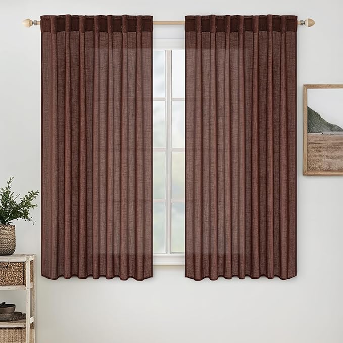 MIULEE Chocolate Brown Linen Curtains 52x54 Inch Long 2 Panels by MIULEE