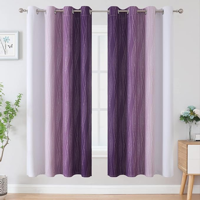 Purple and Greyish White Ombre Blackout Curtains - Image 2