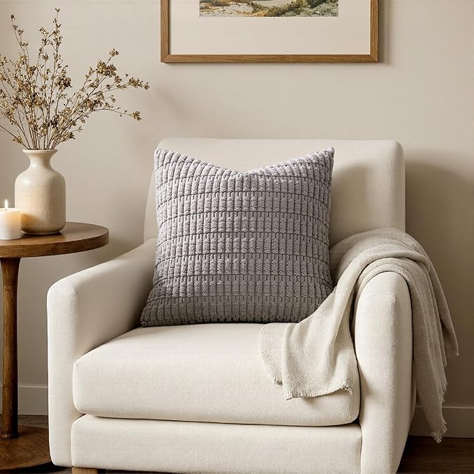 MIULEE Euro Sham Corduroy Decorative Throw Pillow Covers 22x22 Light Grey | - Image 4