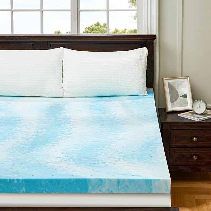 PERLECARE 3 Inch Queen Memory Foam Mattress Topper, Cooling Gel Infused Mattress Pad, Ventilated Bed Topper for Pressure Relief, CertiPUR-US Certified, Blue