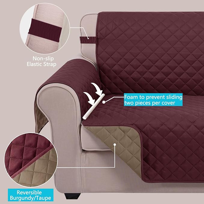 U-NICE HOME Reversible Recliner Chair Covers, Burgundy/Tan | 23''Armchair Cover - Image 3