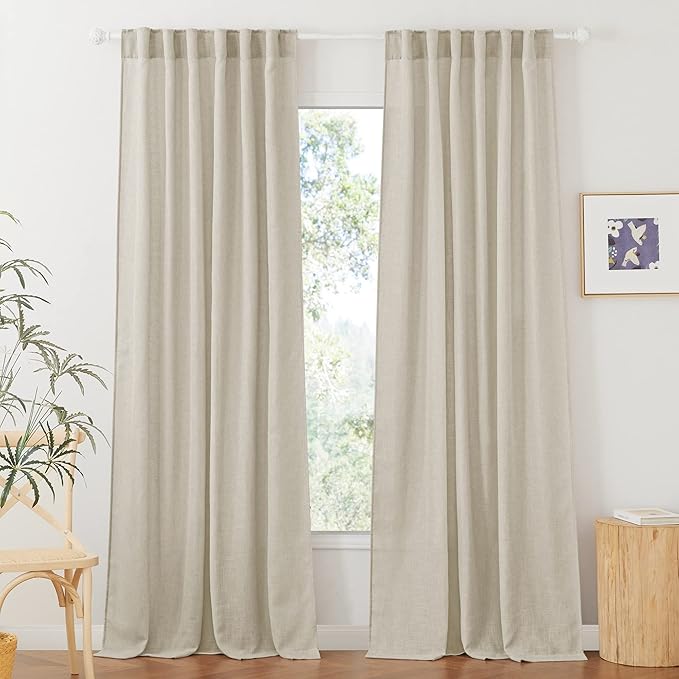 RYB HOME Extra Wide Semi Sheer Curtains, Back Tab Room Divider for Office Bedroom Separation, Large Window Curtains for Sliding Glass Door, Angora, W 70 x L 95, 2 Pcs