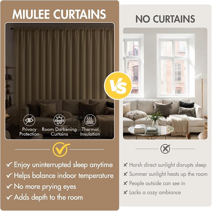 MIULEE 4 Panel Set Short Bedroom Blackout Curtains 54 Inch Long Dark Beige | - Image 7
