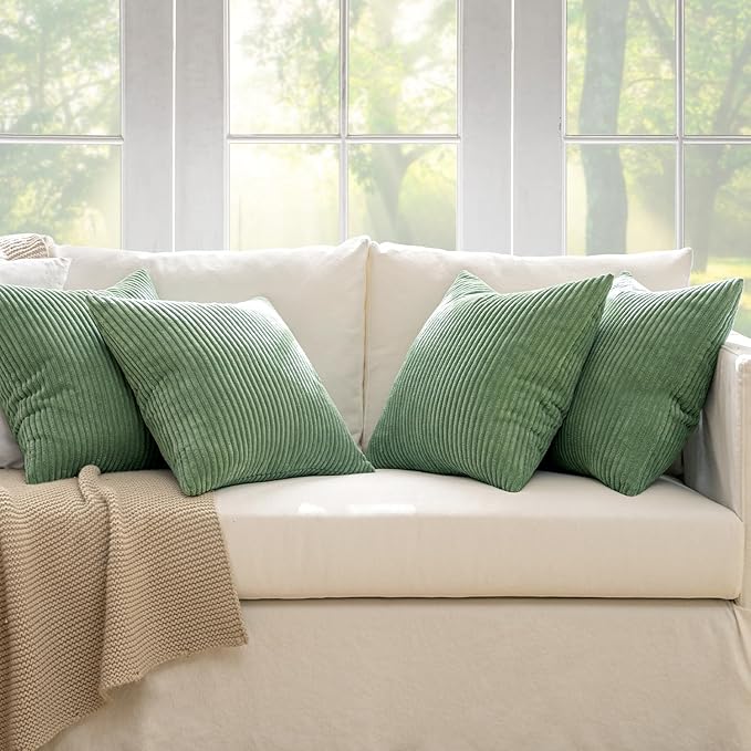 MIULEE Soft Corduroy Decorative Throw Pillow Covers Sage Green 18x18 | Set of 4 - Image 5