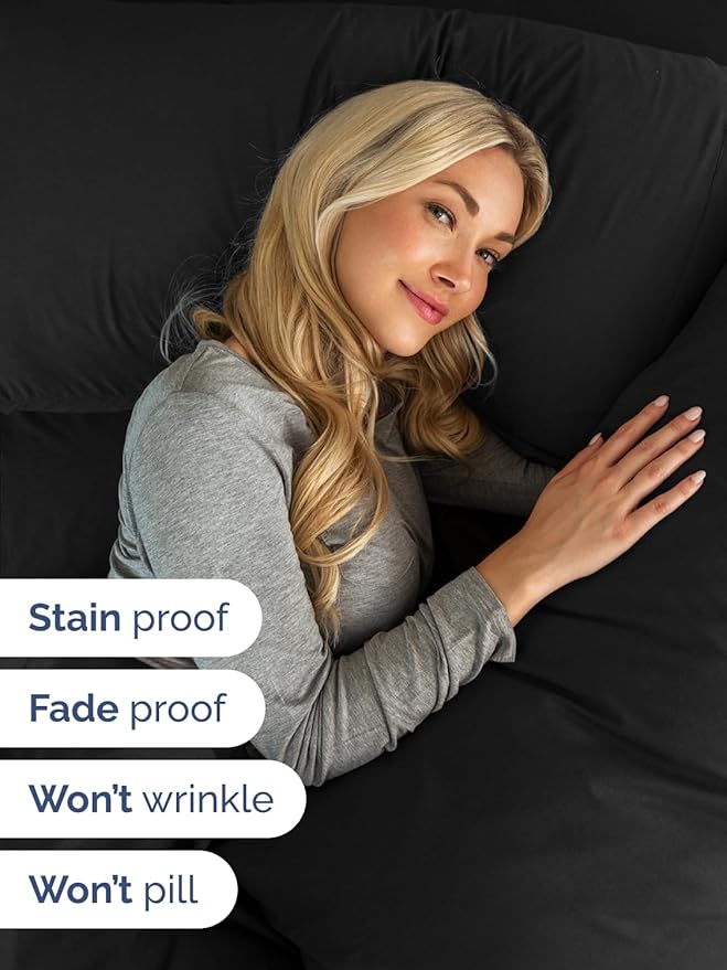 Extra Deep Twin XL Sheet Set - 4 Piece Breathable & Cooling Sheets - Hotel Luxury Bed Sheets Set - Easy & Secure Fit - Soft, Wrinkle Free & Comfy Sheets Set - Black Sheet Set with Extra Deep Pockets