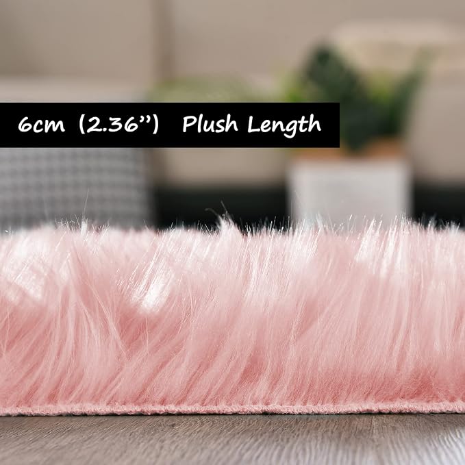 Goolela Pink Fluffy Rug 4x6 Fuzzy Faux Fur Shag Sheepskin Shaggy Rug - Image 4