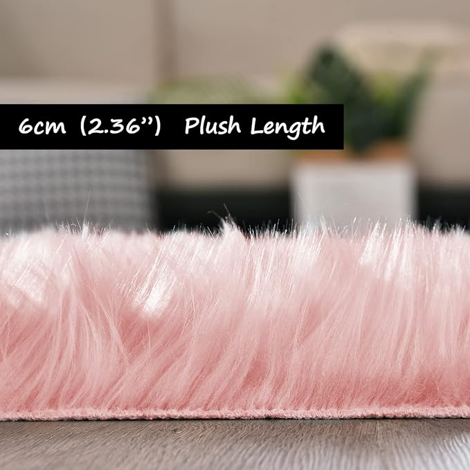 Goolela Pink Fluffy Fuzzy Furry Runner Rug 2X6 Light Pink Faux Sheepskin Fur Rug - Image 3