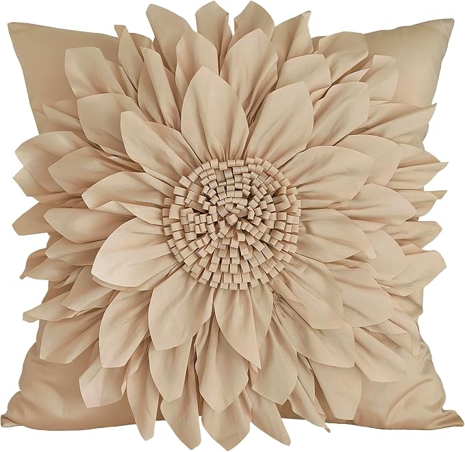 Beige Taupe Accent Flower Decorative Throw Pillow Covers by BellasGifts