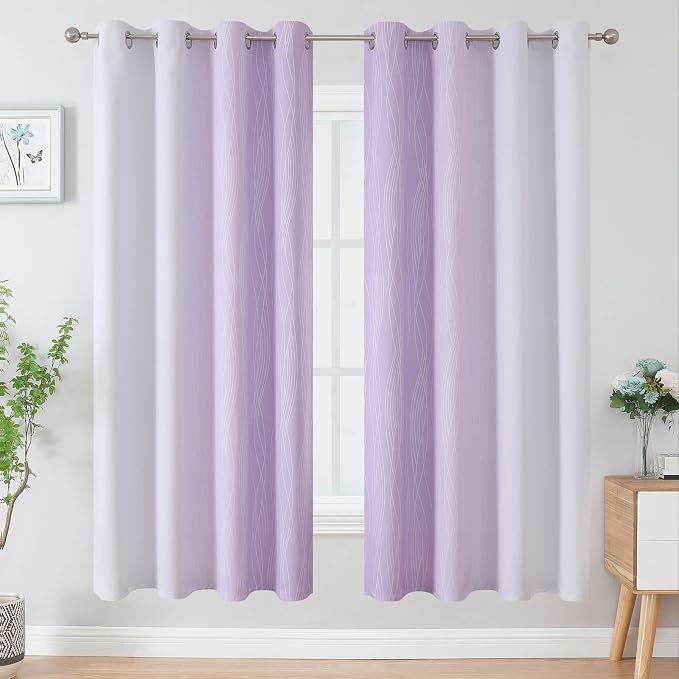 Lilac and Greyish White Ombre Blackout Curtains Living Room 72 Inches Long | - Image 2