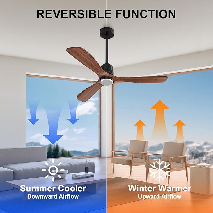 Obabala 60in Ceiling Fan with Light and Remote Outdoor Ceiling Fans Modern 3 Wood Blade Ceiling Fans Timer Reversible Silent DC Motor for Patios Farmhouse Bedroom