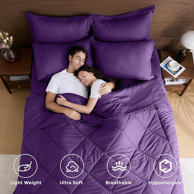 HEVUMYI Purple Twin Comforter Set - 5-Piece All Season Bed in a Bag Twin, Ultra Soft Bedding Set with Comforter, Flat Sheet, Fitted Sheet, Pillowcases, Pillow Shams