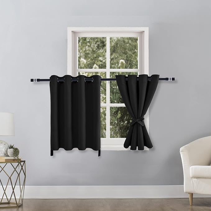 RV Blackout Curtains for Bedroom 52 x 30 Inches Long Black 2 Panels | Thermal - Image 2