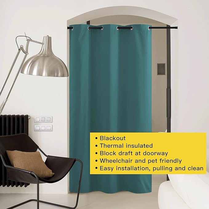 NICETOWN Privacy Room Divider Curtains for Doorway Keep Heat Out Blackout Insulated Closet Door Curtain for Bedroom Sliding Air Conditioner Cover Screen (Sea Teal, 1 Panel, 5ft Wide x 8ft Long)
