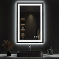 LED Mirror for Bathroom, 24x36 Inch Gradient Front and Backlight LED Bathroom Mirror, 3 Colors Dimmable CRI>90 Double Lights, Enhanced Anti-Fog, Hanging Plates Wall Mount Lighted Mirror