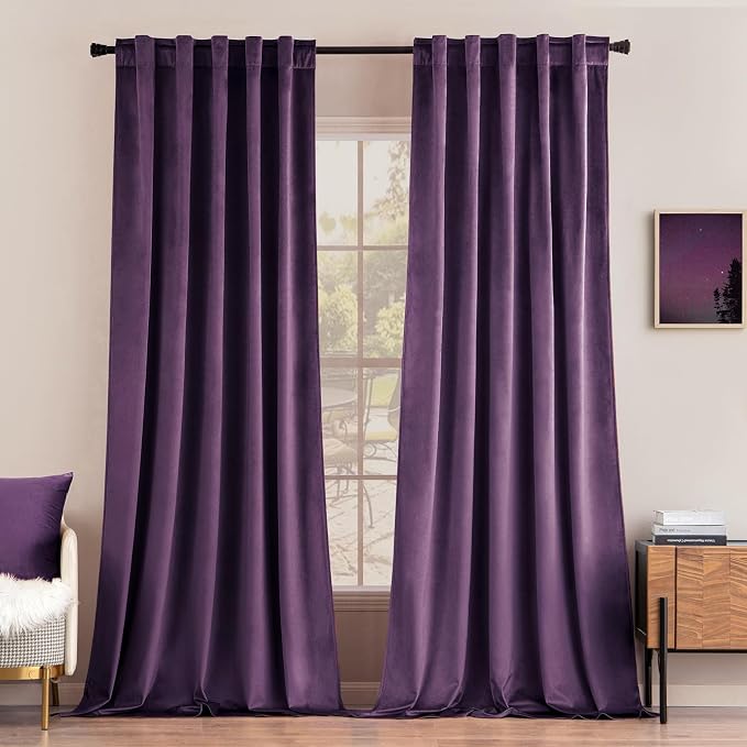 MIULEE Purple Velvet Curtains 52x96 inches Luxury Blackout Curtains | Thermal by MIULEE