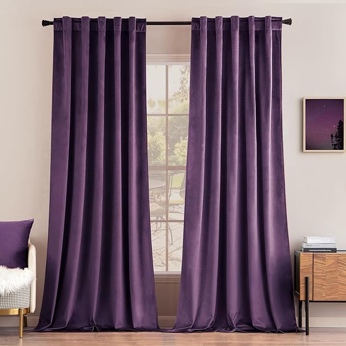 MIULEE Purple Velvet Curtains 52x84 inches Luxury Blackout Curtains | Thermal by MIULEE