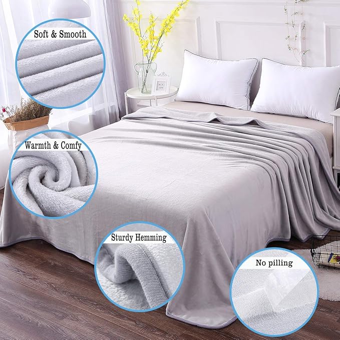 Soft Twin Size Blanket All Season Warm Fuzzy Microplush Lightweight Thermal Fleece Blankets for Couch Bed Sofa,66x90 Inches,Gray