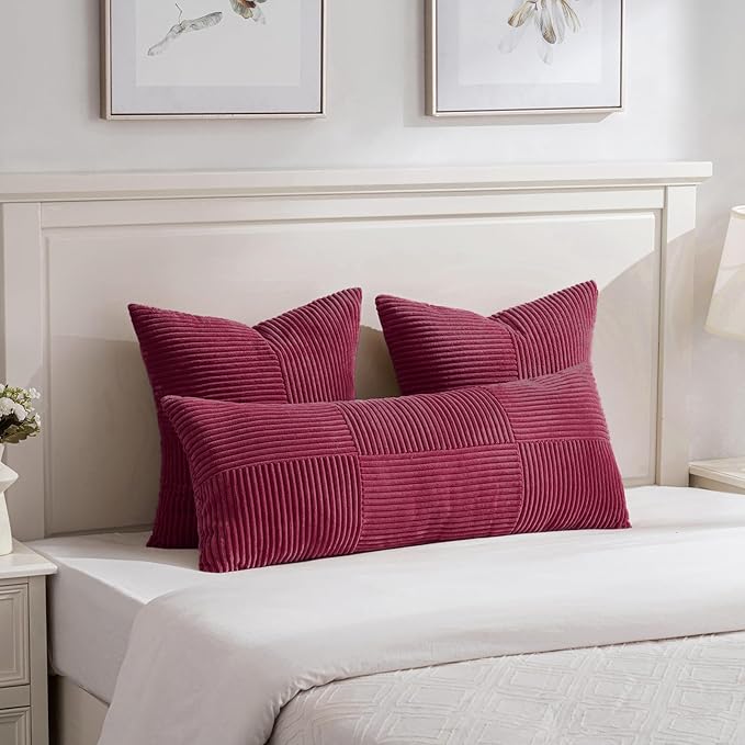 Fancy Homi 2 Packs Burgundy Lumbar Decorative Throw Pillow Covers 16x28 Inch - Image 4