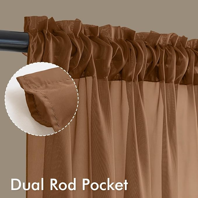 MIULEE Dark Brown Sheer Curtains 90 Inches Long 4 Panels 42 x 90 Inches | Light - Image 3