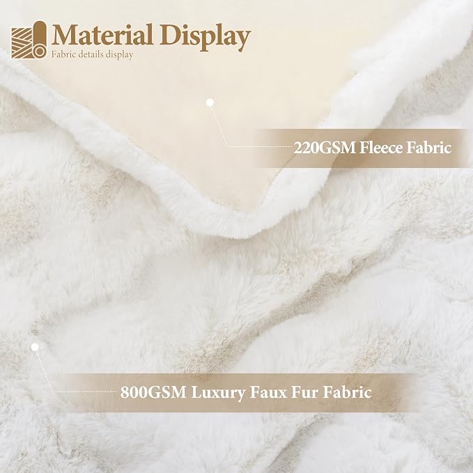 Luxury 1000GSM Rabbit Faux Fur Twin Blanket, Super Heavy Warm Cozy Beige Cream - Image 4