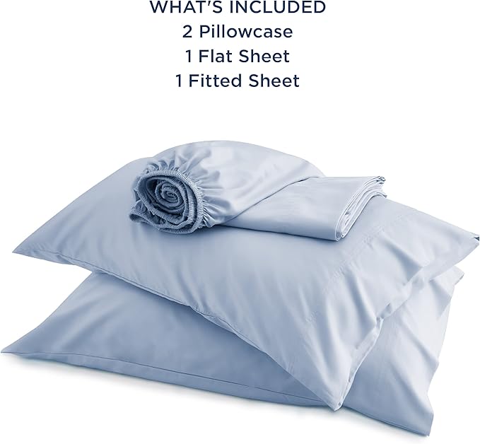Bedsure King Size Sheets Set, Cooling Sheets for Hot Sleepers, Rayon Derived from Bamboo, Breathable & Soft, Deep Pocket Up to 16 Inches, Hotel Luxury Silky Bedding, Dusty Blue
