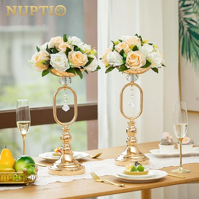 NUPTIO Pcs of 2 Fake Flower Ball Arrangement Bouquet,15 Heads Plastic Roses with Base, Suitable for Our Store's Wedding Centerpiece Flower Rack for Parties Valentine's Day Home Décor