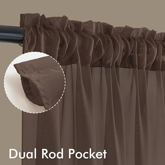 MIULEE Chocolate Sheer Curtains 90 Inches Long 4 Panels 42 x 90 Inches | Light - Image 3