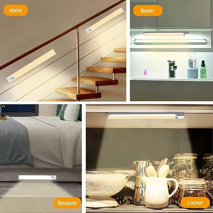 Under Cabinet Lighting 4 Inches Rechargeable Motion Sensor Light Indoor, 3 Color Dimmable Closet Light Battery Operated, USB Stick on LED Magnetic Under Counter Lights for Kitchen Stair, 6 Packs