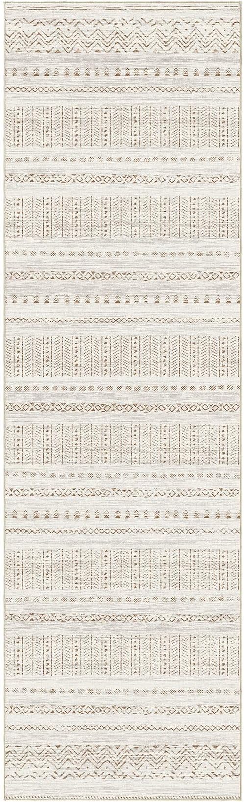 cotiled Hallway 2.6x8 Runner Rugs Washable Boho Rug Brown/Cream | Stain - Image 9