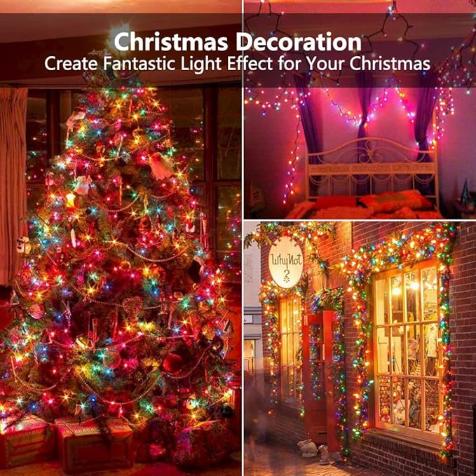 BrizLabs Colored Christmas Lights, 139.2ft 600 Count Christmas Tree Lights, 120V UL Certified Connectable Incandescent Mini Light String Set for Outdoor Indoor Xmas Party Garden Home Decor