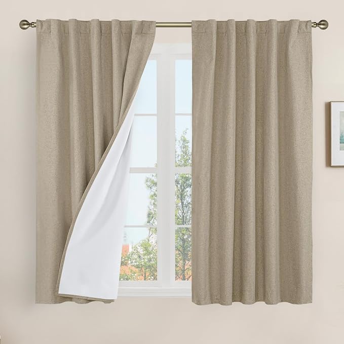 45 Inch Natural 100% Blackout Linen Curtains by LAMIT