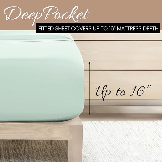 Linen Market Double-Brushed Microfiber California King Sheet Set 4 Piece – Oeko-TEX Certified Ultra Soft & Wrinkle-Free - 16" Deep Pocket Sheets Easy Care Cal-King Size - Mint