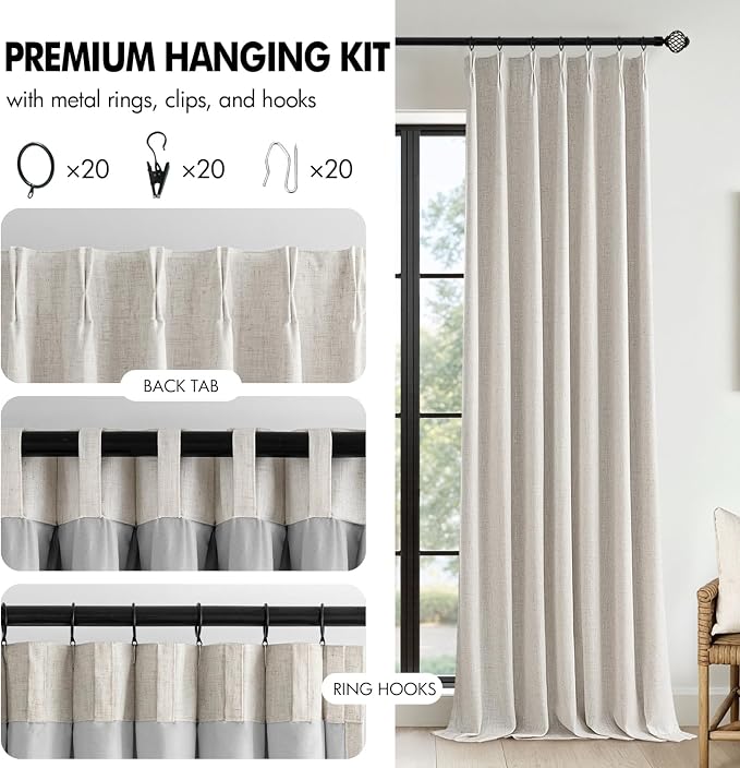 MIULEE Birch Pinch Pleated 100% Blackout Linen Curtains 40x63 Inches | Room - Image 8