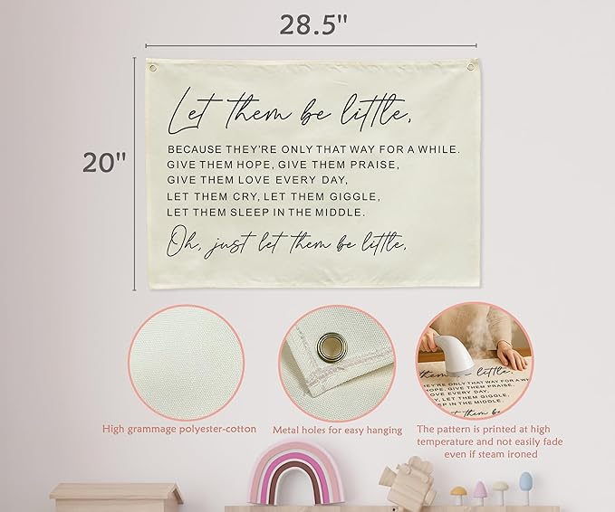 Nursery Rectangular Canvas Banner-Flag Wall Sign for Toddler Boy Girl Kid,Kindergarten Baby Room Above Crib Playroom Reading Room Bedroom Decor-Baby Shower Birthday Christmas Gift-Let Them Be Little