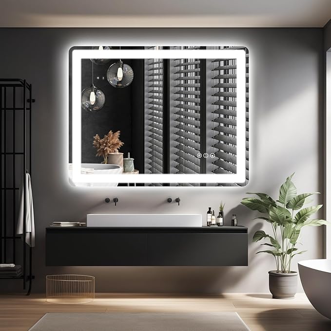 LED Bathroom Mirror 40"x 24" with Front and Backlight, Anti-Fog Dimmable, Lighted Bathroom Mirror with Lights, Shatter-Proof, Tempered Glass, Decor Vanity Mirror for Wall(Horizontal/Vertical)