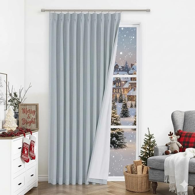 Vision Home Blue Fog Pinch Pleated Full Blackout Curtains Linen Blended Room - Image 9