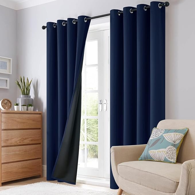SimpleHome Navy Blue 100% Blackout Curtains Room Darkening Living Room 84 | - Image 8