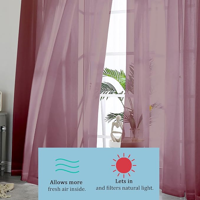 Sheer Curtains, Sheer Curtains 84 inch Length 2 Panels Set, Rod Pocket Voile - Image 3