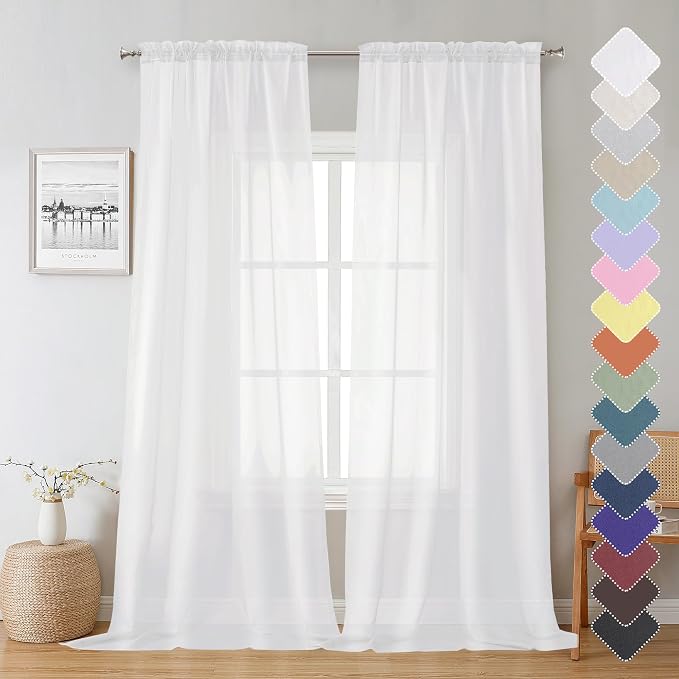 Sheer Curtain Panels Set 96" Inches Long, Solid Voile Light Filtering Airy by Lecloud