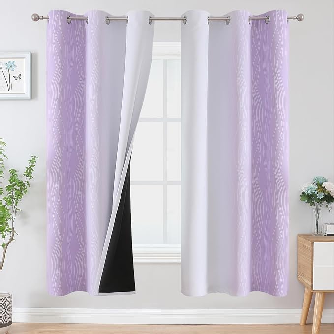 Lilac and Greyish White Ombre Blackout Curtains Living Room 72 Inches Long | by ESTELARTEXTILER