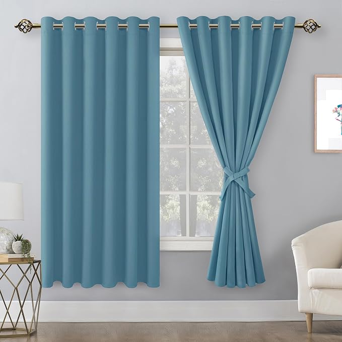 Grommet Blackout Curtains for Bedroom, 70 x 63 Inches, Stone Blue | Thermal - Image 8